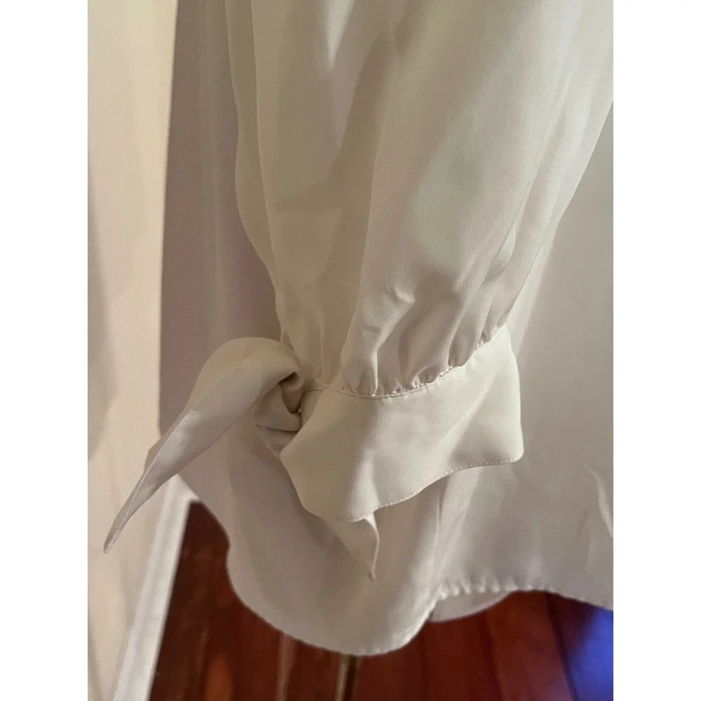 Antonio Melani Cream Button Front Blouse Tie Cuff‎ Sleeve Top Size M